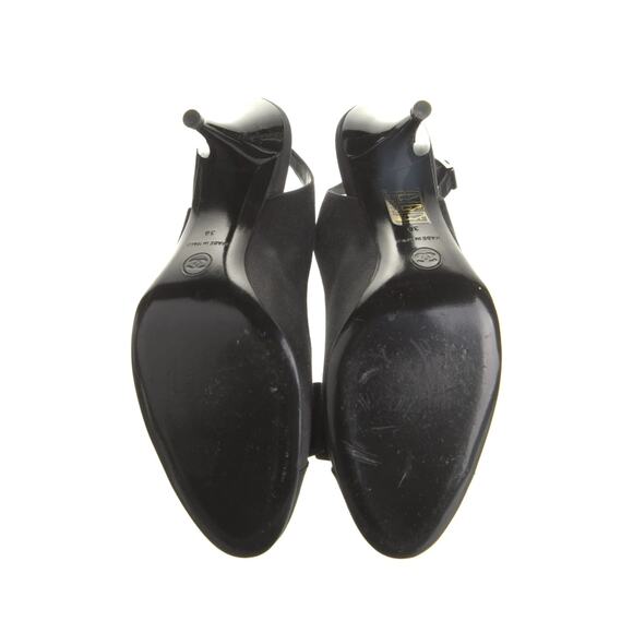 CHANEL 7.5 Classic Ribbon Bow Slingback Audrey Pumps Silver Pearl Heels Black 38 - Picture 8 of 9